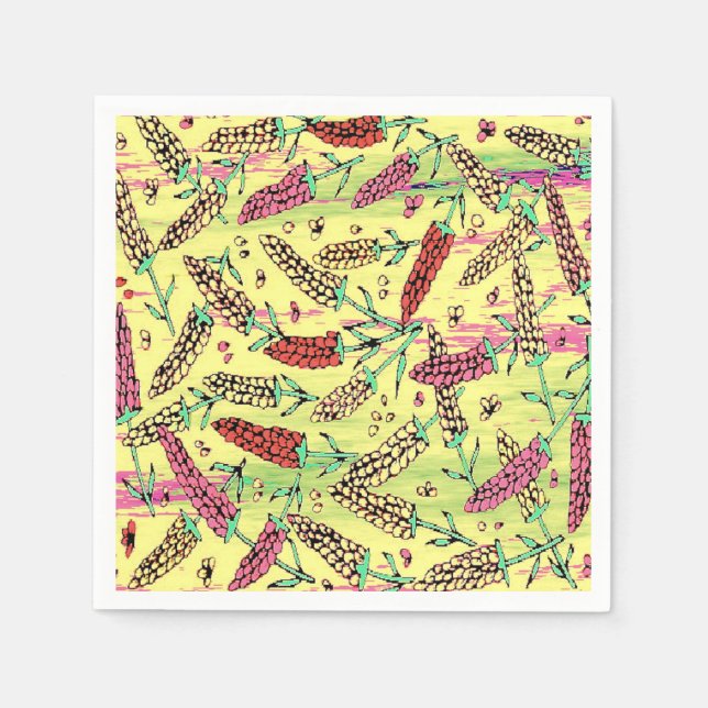Serviette En Papier motif jaune, rose et rouge (Devant)