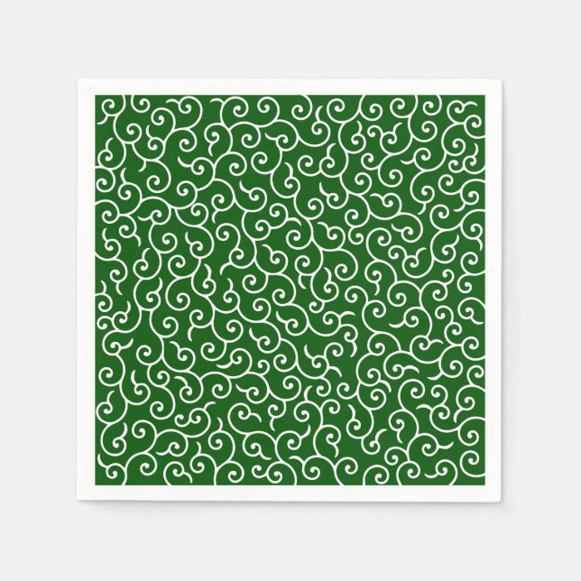 Serviette En Papier Motif Karakusa Vert et blanc (Devant)
