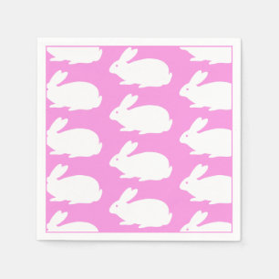 Serviette En Papier Motif lapin blanc sur rose