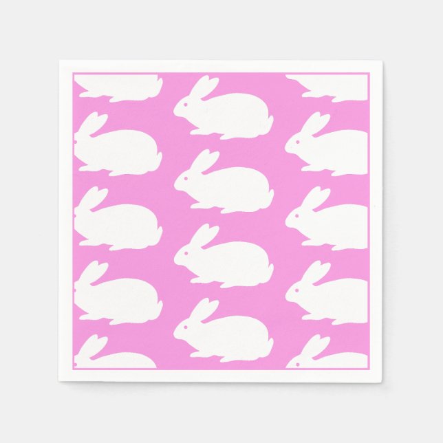 Serviette En Papier Motif lapin blanc sur rose (Devant)