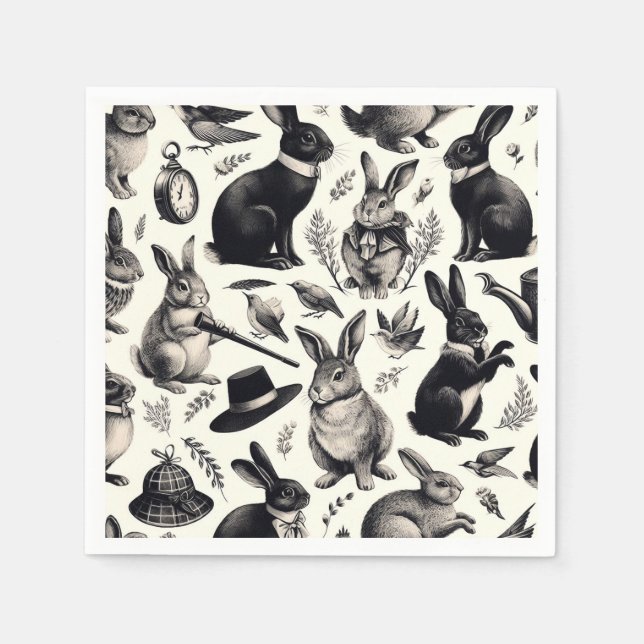 Serviette En Papier Motif lapin Vintage (Devant)