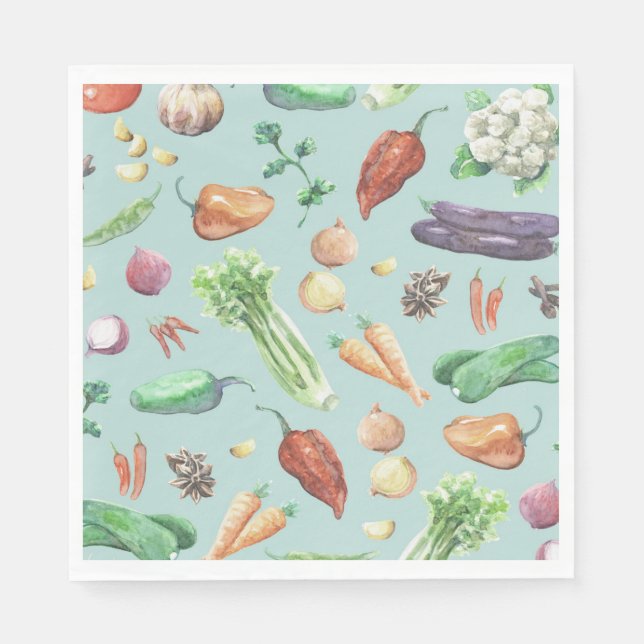 Serviette En Papier Motif Légumes et épices aquarelle (Devant)