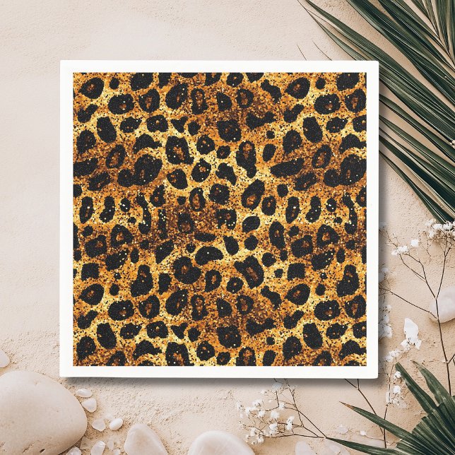 Serviette En Papier Motif Léopard Marron Doré Pailleté Luxe (Créateur téléchargé)