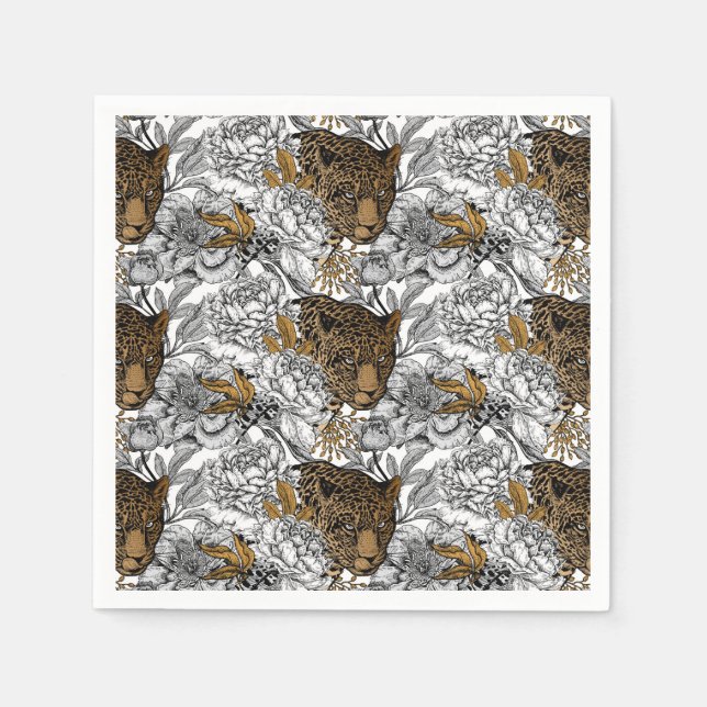 Serviette En Papier Motif Leopard & Peonies (Devant)