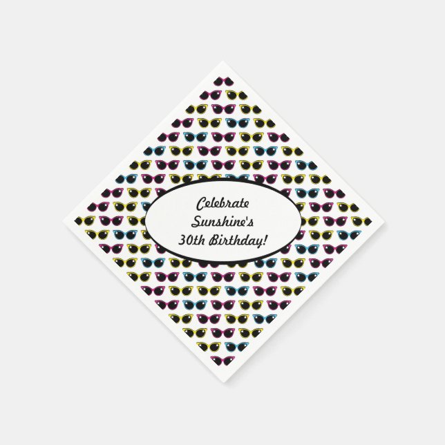 Serviette En Papier Motif Lunettes de soleil de chat rétro (Coin)