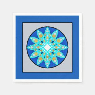 Serviette En Papier motif Mandala en cobalt, gris et turquoise