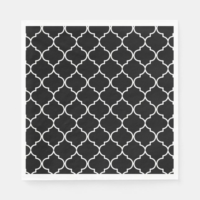 Serviette En Papier Motif marocain méditerranéen noir et blanc (Devant)