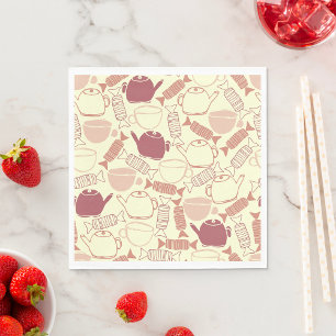 Serviette En Papier Motif Mauve Vintage de Thé et Desserts Dessinés à