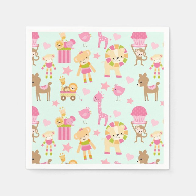 Serviette En Papier Motif mignon avec Animaux et Jouets heureux (Devant)