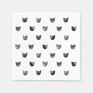Serviette En Papier Motif mignon chic noir et blanc de chat