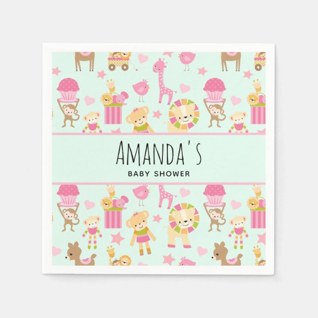 Serviette En Papier Motif mignonne avec Whimsical Animals & Toys Douch (Devant)