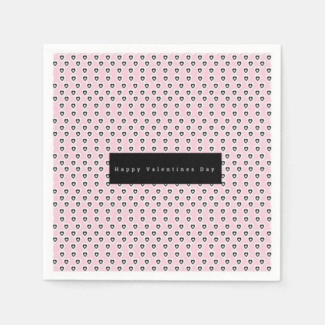 Serviette En Papier Motif Mini Coeurs Saint-Valentin Rose Noir (Devant)