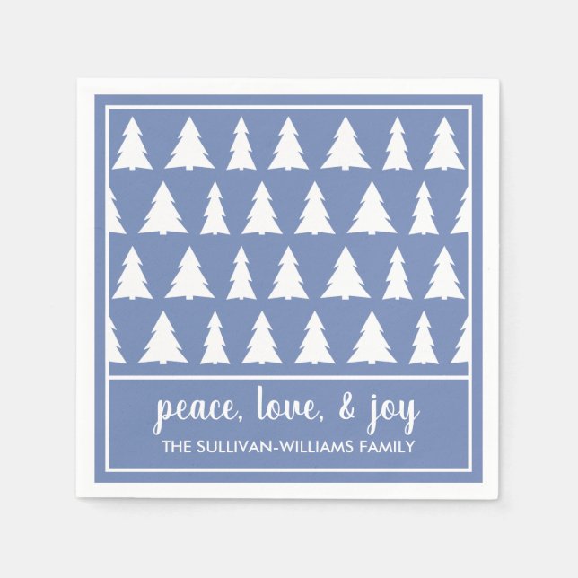 Serviette En Papier Motif moderne Blue White Tree Nom Fête (Devant)