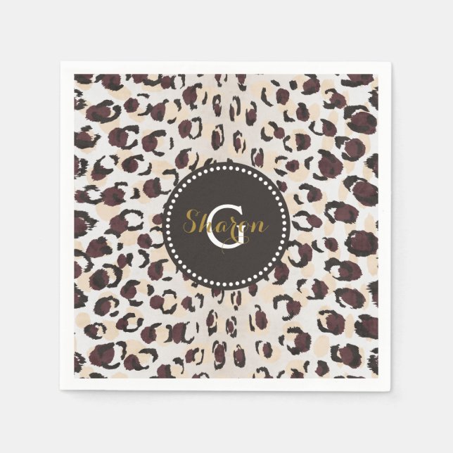 Serviette En Papier Motif moderne chic brun cheetah imprimé monogramme (Devant)