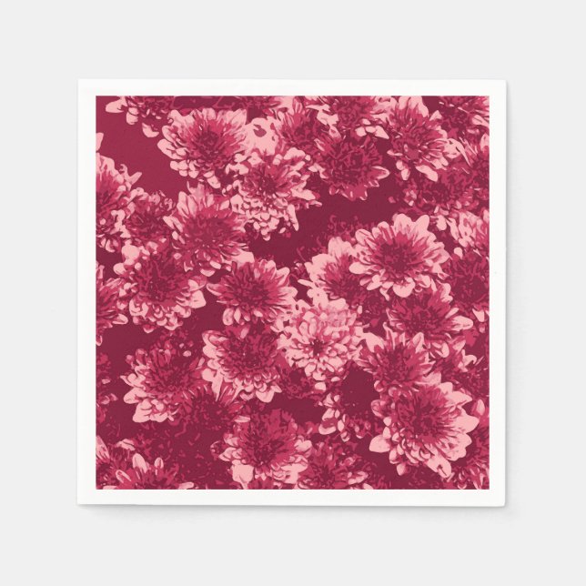 Serviette En Papier Motif moderne Dahlia graphique, Bourgogne et rose (Devant)