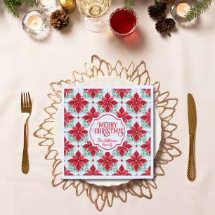 Serviette En Papier Motif moderne de Poinsettia Noël fond blanc