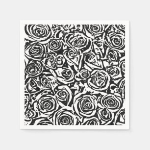 Serviette En Papier Motif moderne de rose de résumé, noir et blanc