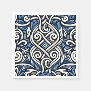Serviette En Papier Motif moderne grec bleu et blanc