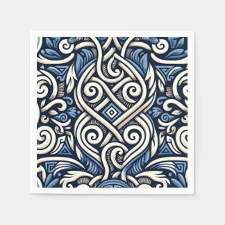 Serviette En Papier Motif moderne grec bleu et blanc