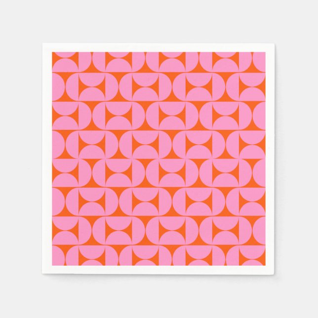 Serviette En Papier Motif moderne rose Et orange Du Milieu Du Siècle (Devant)