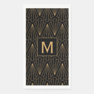 Serviette En Papier Motif Monogram Gold et Black Art Déco