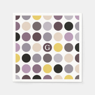Serviette En Papier Motif monogramme à pois jaunes violets modernes