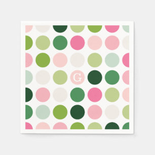 Serviette En Papier Motif monogramme à pois rose vert moderne