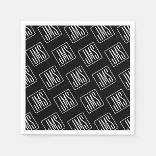 Serviette En Papier Motif monogramme moderne   Noir & Blanc