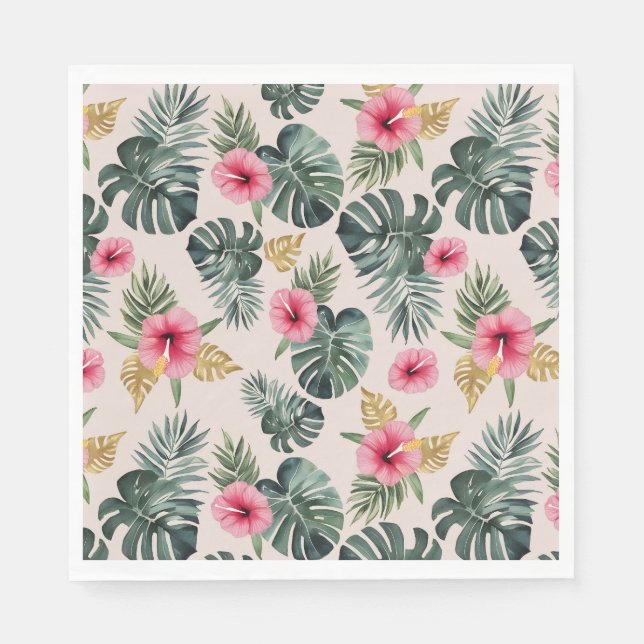 Serviette En Papier Motif Monstera et Hibiscus (Devant)