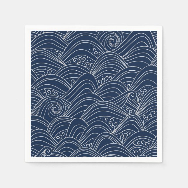 Serviette En Papier Motif motif à vague japonais bleu foncé (Devant)