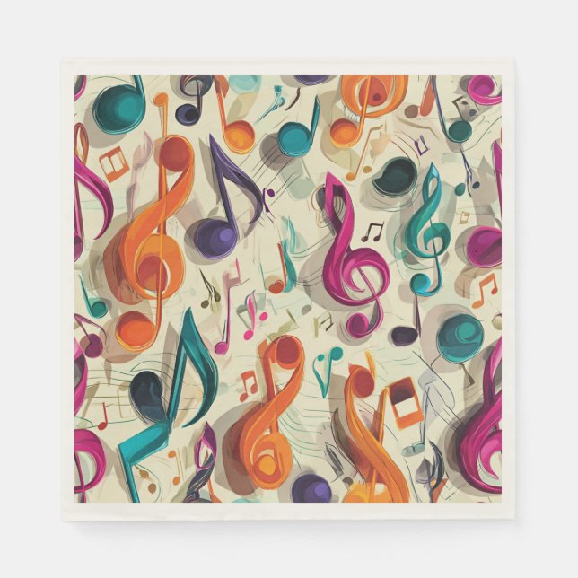 Serviette En Papier Motif Musical Coloré (Devant)