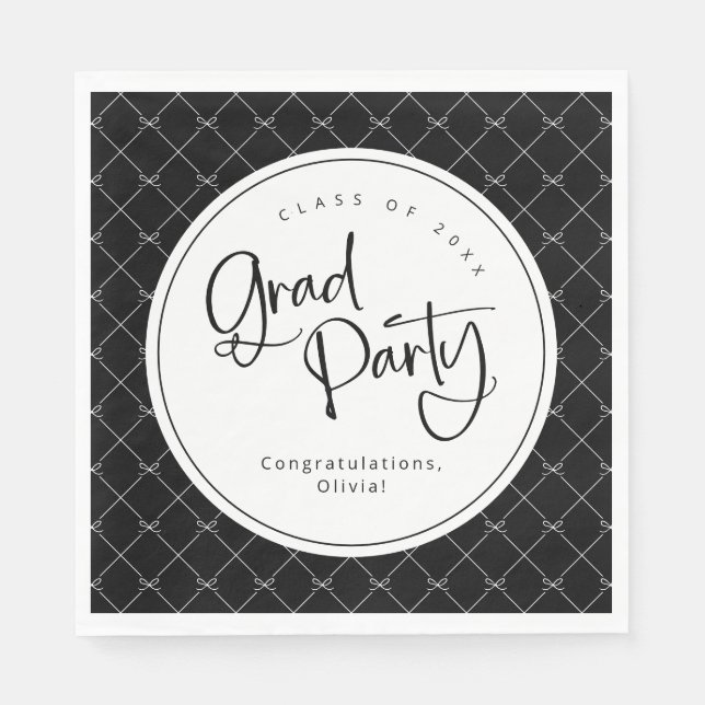 Serviette En Papier Motif noir blanc géométrique Bow (Devant)