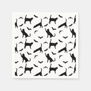 Serviette En Papier Motif Noir Élégant De Chats Et Chats Halloween
