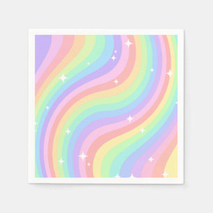 Serviette En Papier Motif ondulé arc-en-ciel pastel rétro avec étoiles