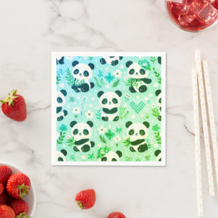 Serviette En Papier Motif Ours Panda Imprimé Vert