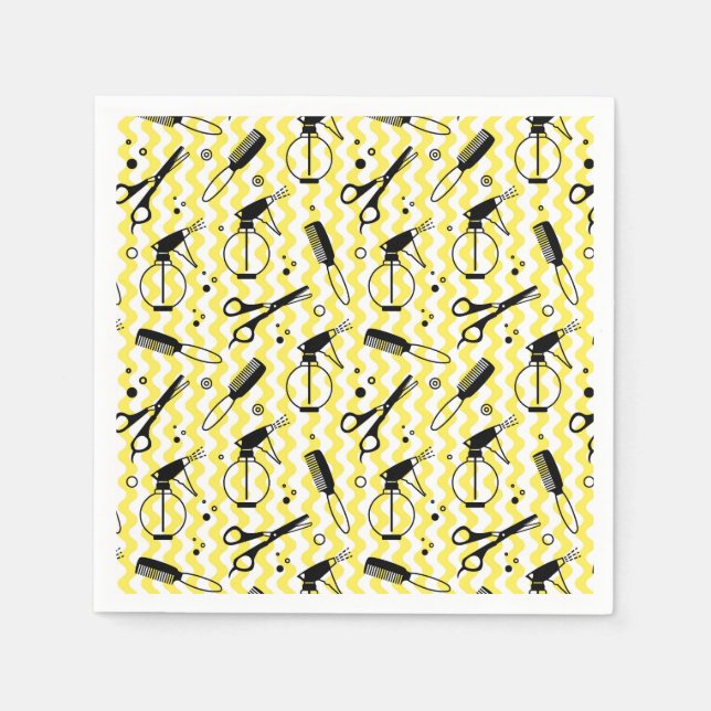 Serviette En Papier Motif Outil de coiffeur jaune (Devant)