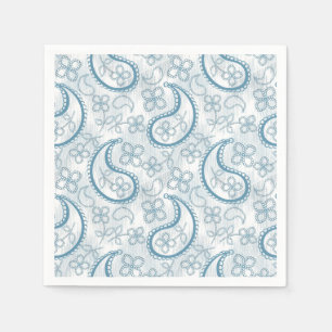 Serviette En Papier Motif Paisley blanc gris monochrome.