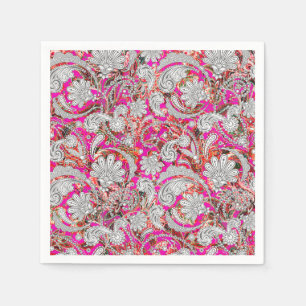 Serviette En Papier Motif paisley blanc rose
