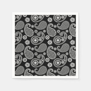Serviette En Papier Motif Paisley, noir et blanc
