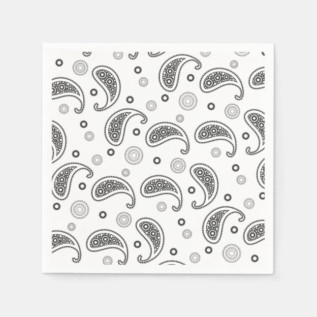 Serviette En Papier Motif Paisley Noir et blanc (Devant)