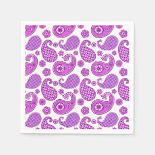 Serviette En Papier Motif Paisley, violet, violet et blanc
