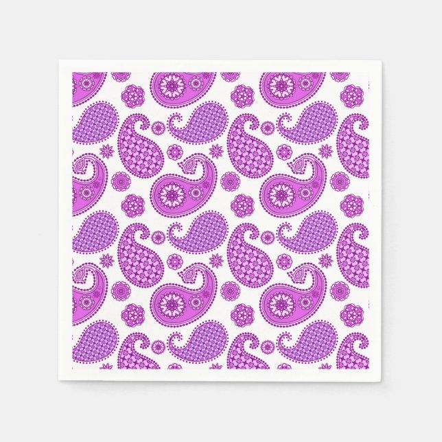 Serviette En Papier Motif Paisley, violet, violet et blanc (Devant)