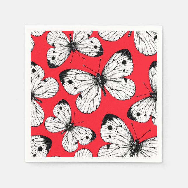 Serviette En Papier Motif papillon de chou sur rouge (Devant)