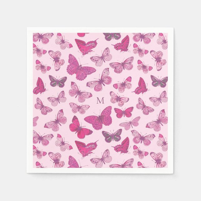 Serviette En Papier Motif papillon rose girly mignon monogramme (Devant)