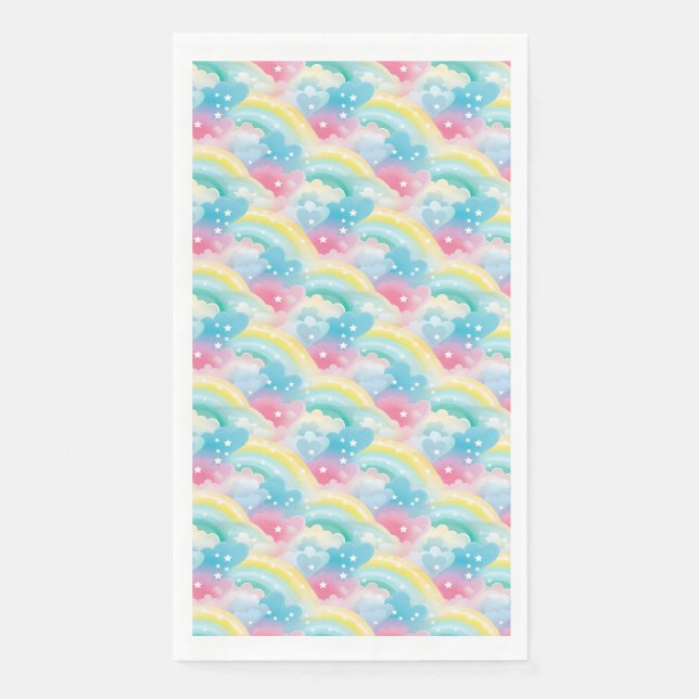 Serviette En Papier Motif Pastel Whimsical avec Coeurs et Arcs-en-ciel (Devant)
