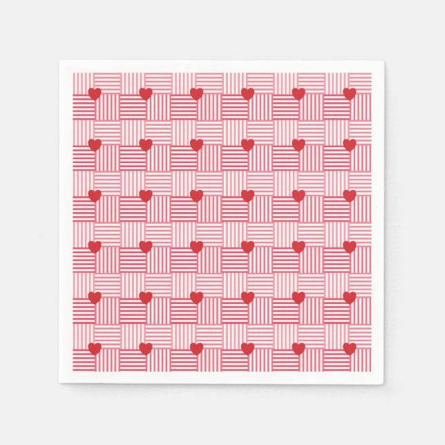 Serviette En Papier Motif Patchwork Cœurs Rayés  (Devant)