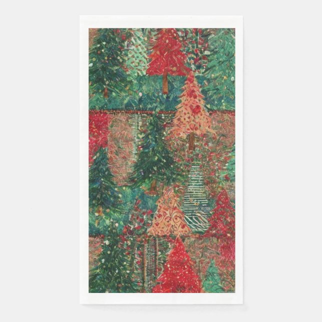 Serviette En Papier Motif Patchwork d'Arbre de Noël (Devant)