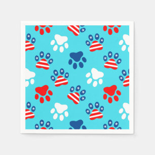 Serviette En Papier Motif Patriotique Rouge Blanc et Bleu Chien Paws