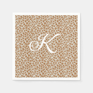 Serviette En Papier Motif peau de panthère monogramme marron clair nom
