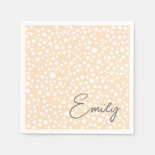 Serviette En Papier Motif pointillé blanc simple sur fond pêche (Devant)